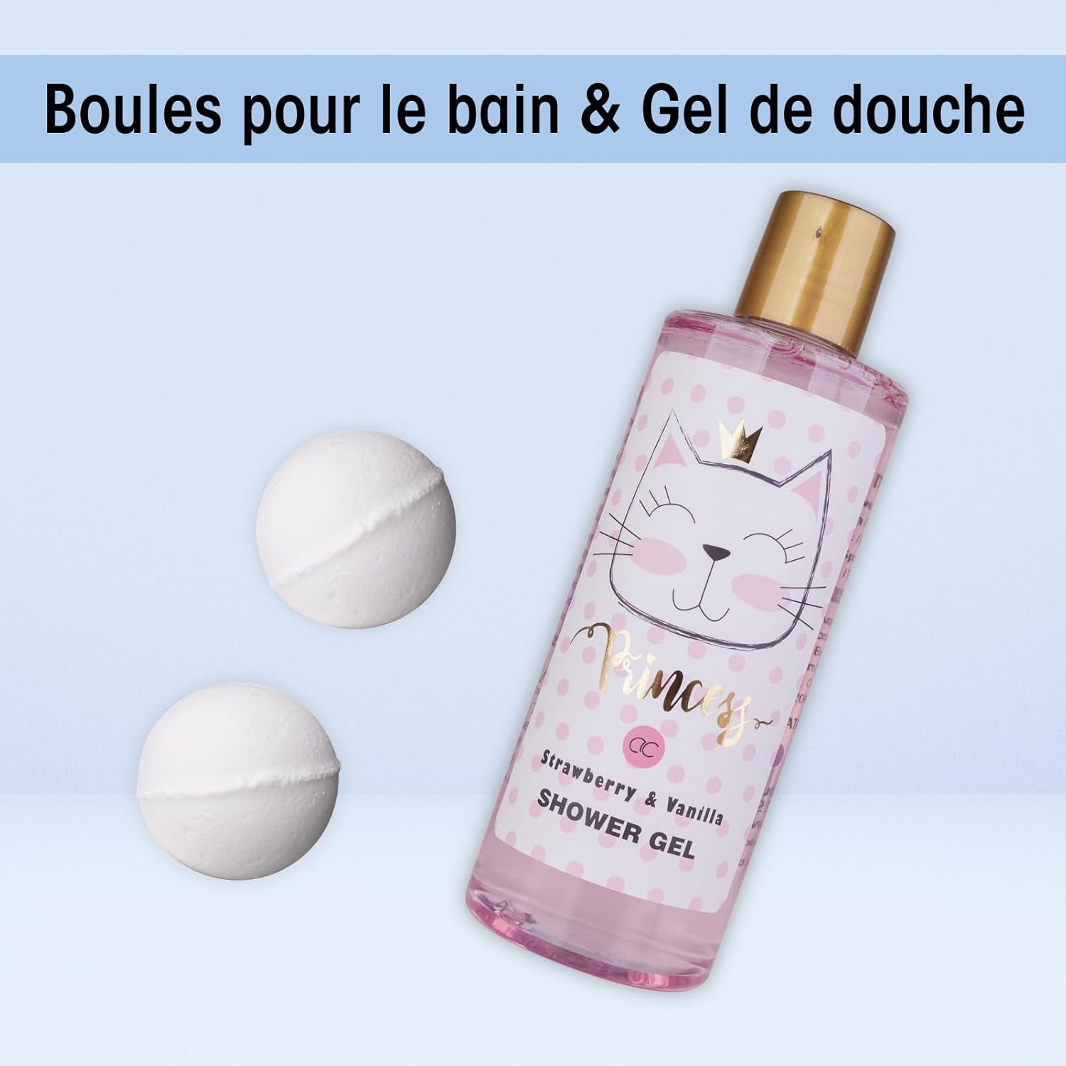 - Set Cadeau Princess Kitty Pour Filles & Femmes - Kit Douche 7 Pcs Avec Bain Moussant, Exfoliant, Gel, Lotion Pour Corps Etc. - Assortiment Soins Odeur Fraise & Vanille Dans Coffret Cadeaux