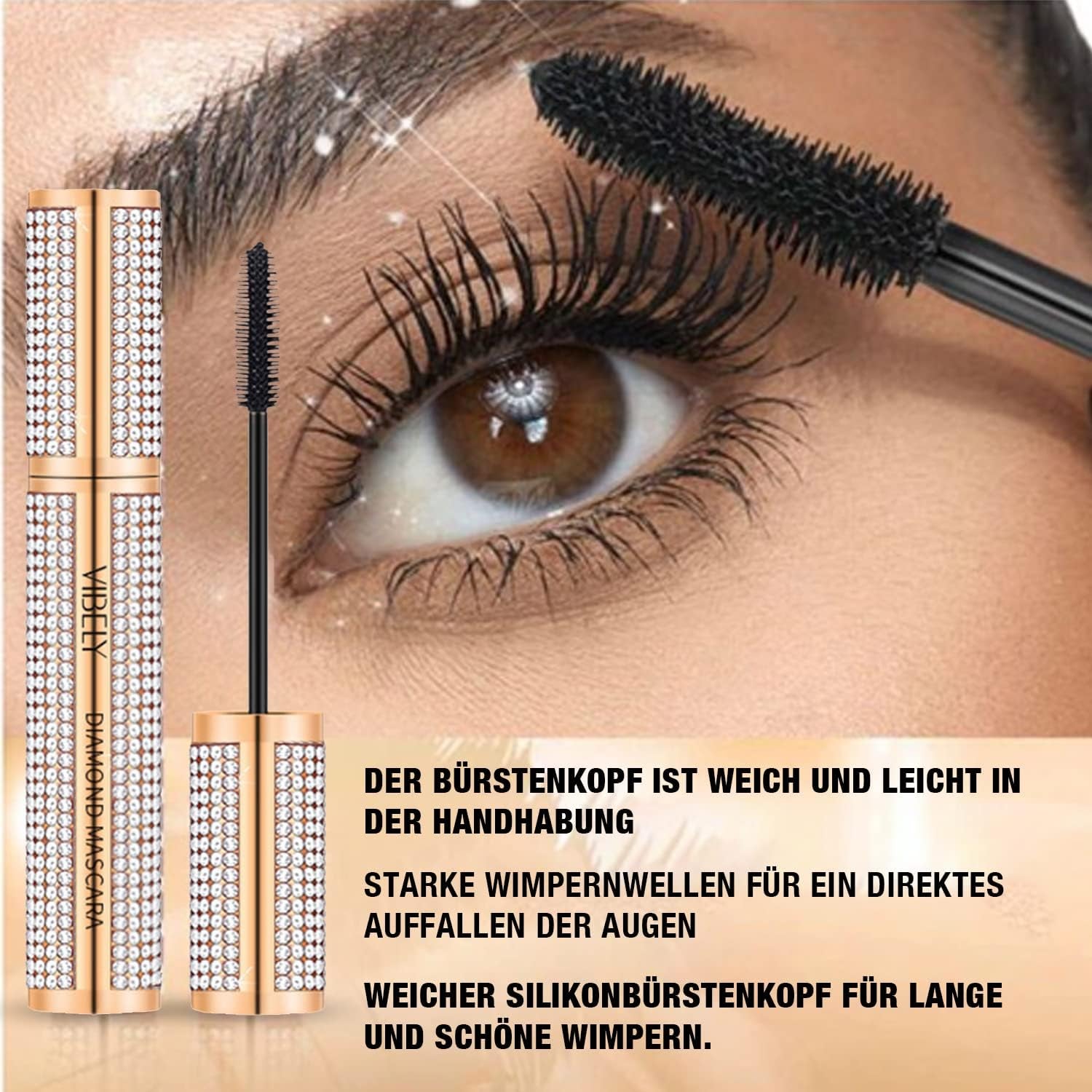 Mascara Volume 4D Résistant À L'Eau | Diamond Mascara Pour Cils plus Longs Et plus Volumineux | Maquillage Des Yeux Pour Cils Naturels | Noir Carbone