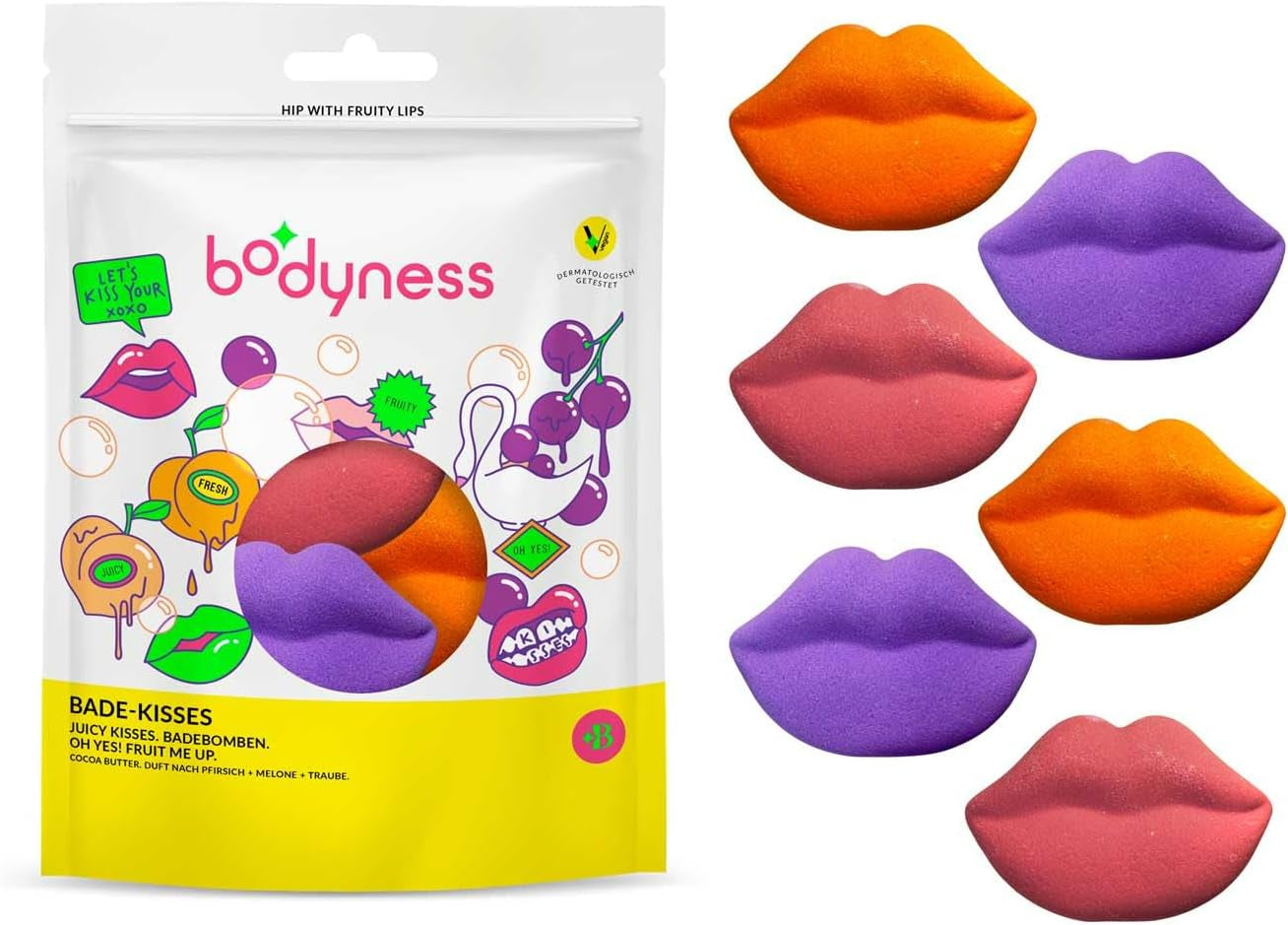 Kisses - Bombe De Bain Parfumées En Forme De Lèvres, Boule De Bain Pour Le Soin De La Peau Et La Détente Avec Beurre De Cacao Et Arôme, 40G