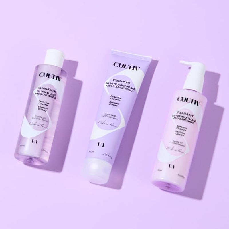 - Pack Clean Avec 1Xgommage Visage, 1Xgel Nettoyant, 1Xeau Micellaire & 1Xlait Démaquillant - Routine Complète - Pour Peaux Sensibles - Hydrate Et Apaise - Ingrédients Naturels, Bio Et Véganes