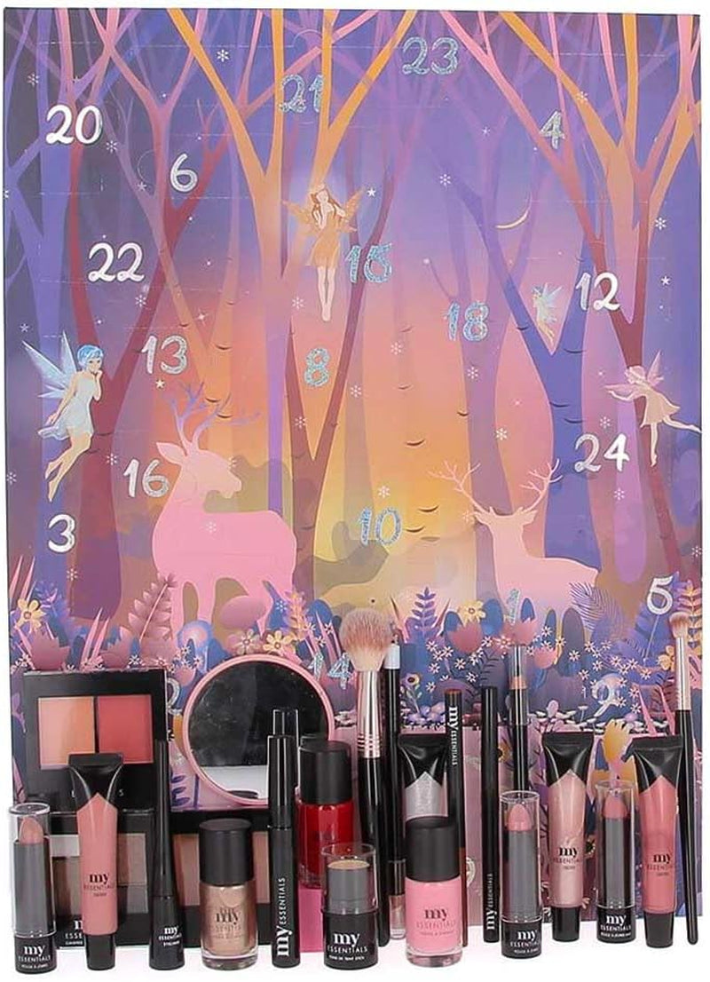 MY ESSENTIALS - Calendrier De L’Avent 2025 Beauté Femme - Coffret Cadeau 24 Produits Maquillage & Accessoires Débutants - Routine Teint, Yeux, Lèvres, Ongles - Idée Cadeau Noël - Magic Forest