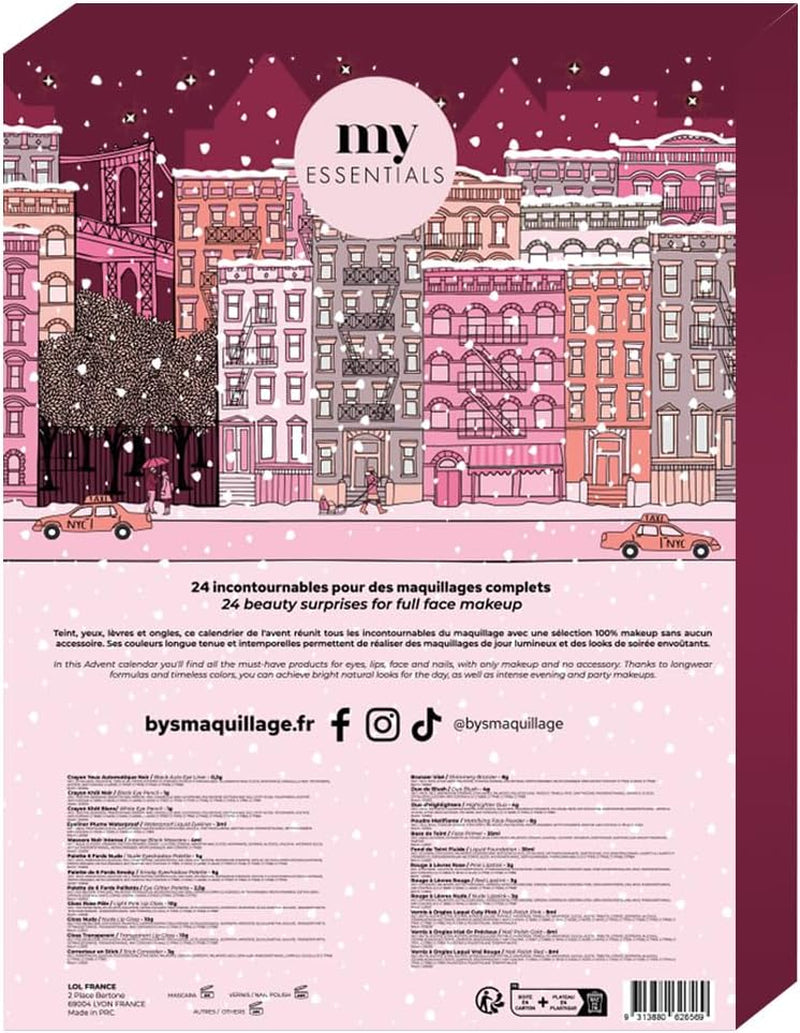MY ESSENTIALS - Calendrier De L’Avent 2025 Beauté Femme - Coffret Cadeau 24 Produits 100% Maquillage Full Size - Teint, Yeux, Lèvres, Ongles - Christmas in the City