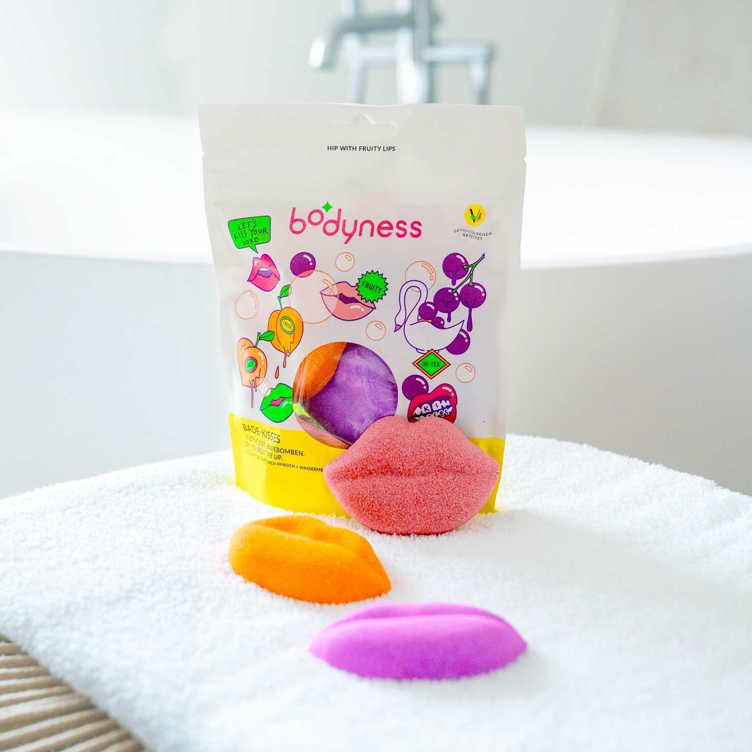 Kisses - Bombe De Bain Parfumées En Forme De Lèvres, Boule De Bain Pour Le Soin De La Peau Et La Détente Avec Beurre De Cacao Et Arôme, 40G