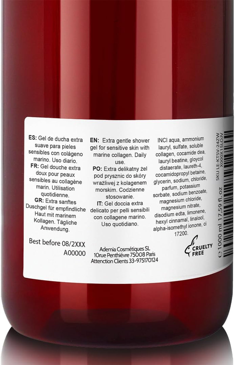 Gel Douche Collagène Triple Action : Nettoyant Visage, Corps Et Cheveux. Effet Raffermissant Et Anti-Âge. Soin Pour Peaux Atopiques, Sensibles Et Sèches - 250 Ml