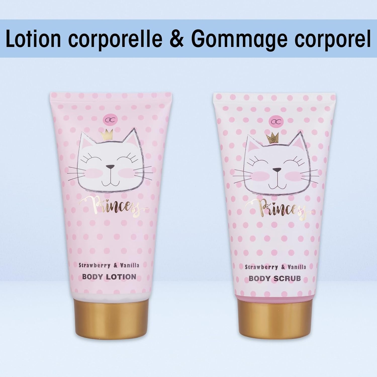 - Set Cadeau Princess Kitty Pour Filles & Femmes - Kit Douche 7 Pcs Avec Bain Moussant, Exfoliant, Gel, Lotion Pour Corps Etc. - Assortiment Soins Odeur Fraise & Vanille Dans Coffret Cadeaux
