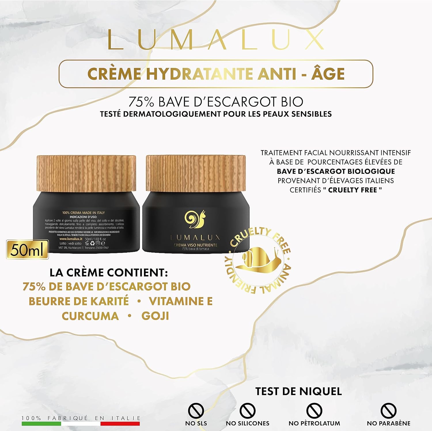COMBOPACK Soins Pour Le Visage - Serum Acide Hyaluronique 98% De Bave D’Escargot 50Ml Et Crème Bave D'Escargot BIO À 75% 50Ml - Acide Hyaluronique, Aloe Vera, Vitamine E