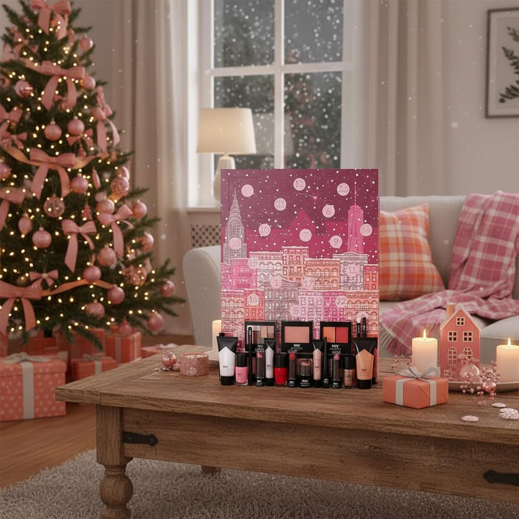 MY ESSENTIALS - Calendrier De L’Avent 2025 Beauté Femme - Coffret Cadeau 24 Produits 100% Maquillage Full Size - Teint, Yeux, Lèvres, Ongles - Christmas in the City
