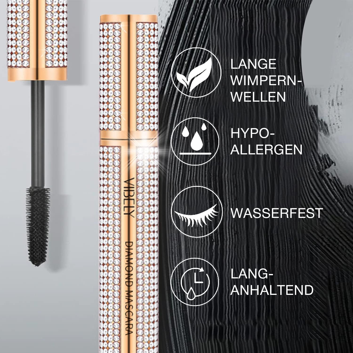 Mascara Volume 4D Résistant À L'Eau | Diamond Mascara Pour Cils plus Longs Et plus Volumineux | Maquillage Des Yeux Pour Cils Naturels | Noir Carbone