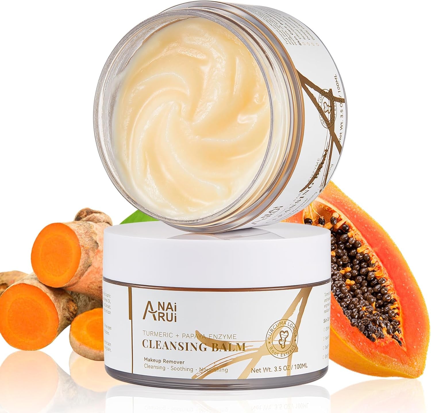 Baume De Nettoyage À La Papaye Au Curcuma, Démaquillant Au Curcuma Pour Le Nettoyage Du Visage, Exfoliant, Réduction Des Taches Brunes, Acné, Peau Lisse, Nettoyant Pour La Peau, 3,5 Oz