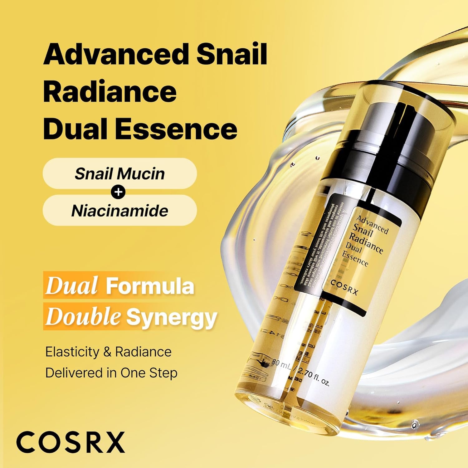 Niacinamide 5% + Snail Mucin 74% Dual Essence, anti Aging Face Serum for Dull Skin, Hydrating, Brightening, Repairing, 2.70 Fl.Oz / 80Ml, Sensitive Skin, Not Tested on Animals, Korean Skincare