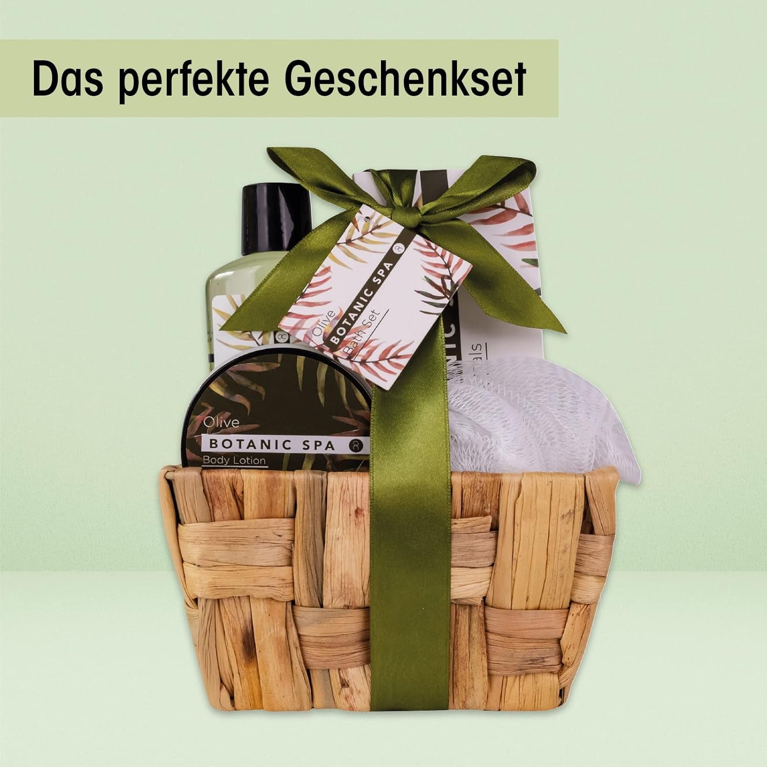 Coffret Cadeau OLIVE SPA Dans Un Panier En Jonc De Mer - Ensemble De Bain Et Douche - 5 Pièces Dans Un Panier Décoratif En Jonc De Mer, Cadeau D'Anniversaire, Kit Bien-Être Pour Les Femmes