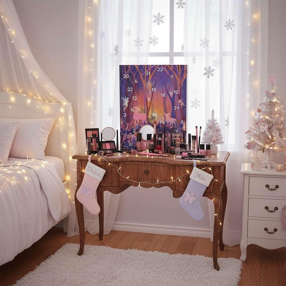 MY ESSENTIALS - Calendrier De L’Avent 2025 Beauté Femme - Coffret Cadeau 24 Produits Maquillage & Accessoires Débutants - Routine Teint, Yeux, Lèvres, Ongles - Idée Cadeau Noël - Magic Forest