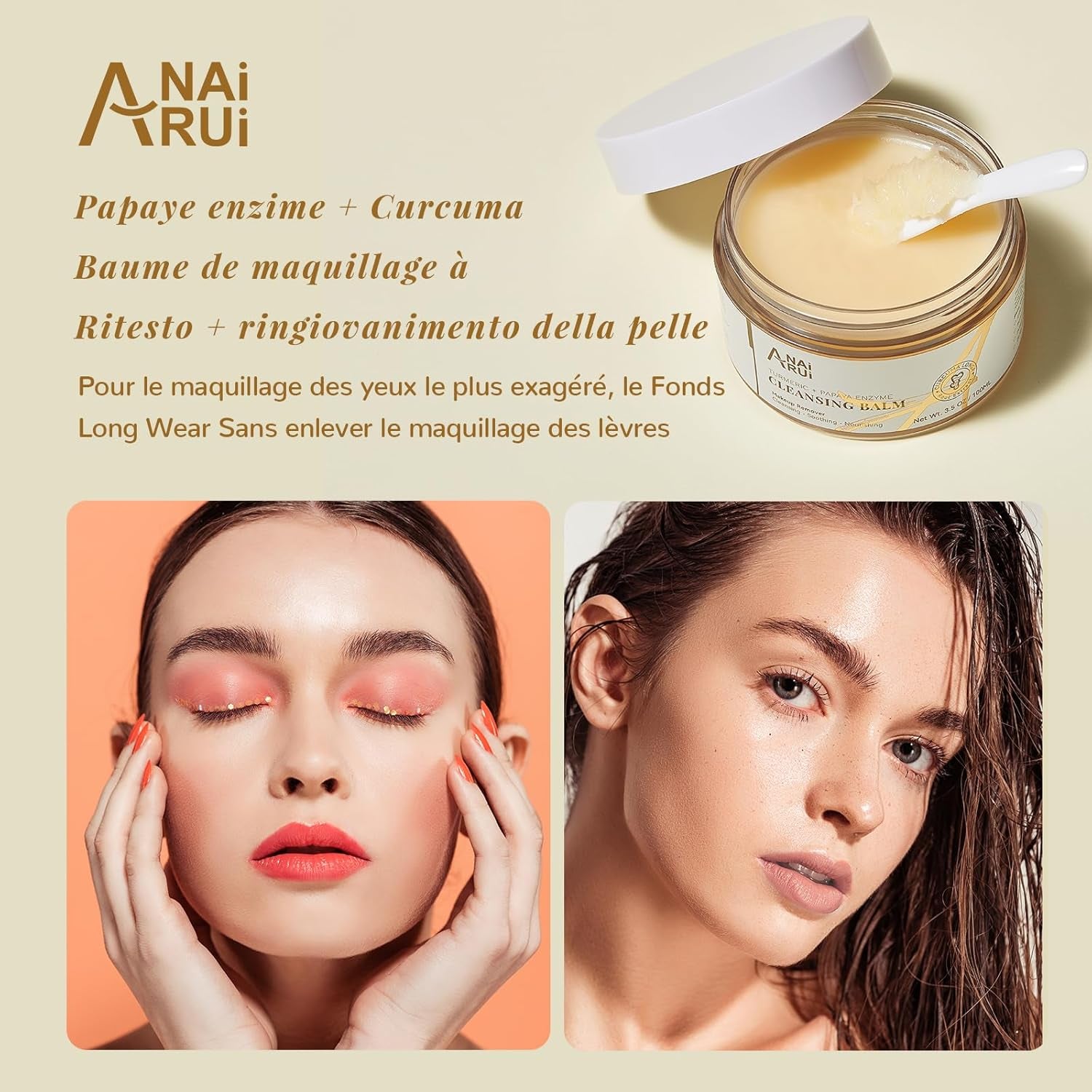 Baume De Nettoyage À La Papaye Au Curcuma, Démaquillant Au Curcuma Pour Le Nettoyage Du Visage, Exfoliant, Réduction Des Taches Brunes, Acné, Peau Lisse, Nettoyant Pour La Peau, 3,5 Oz