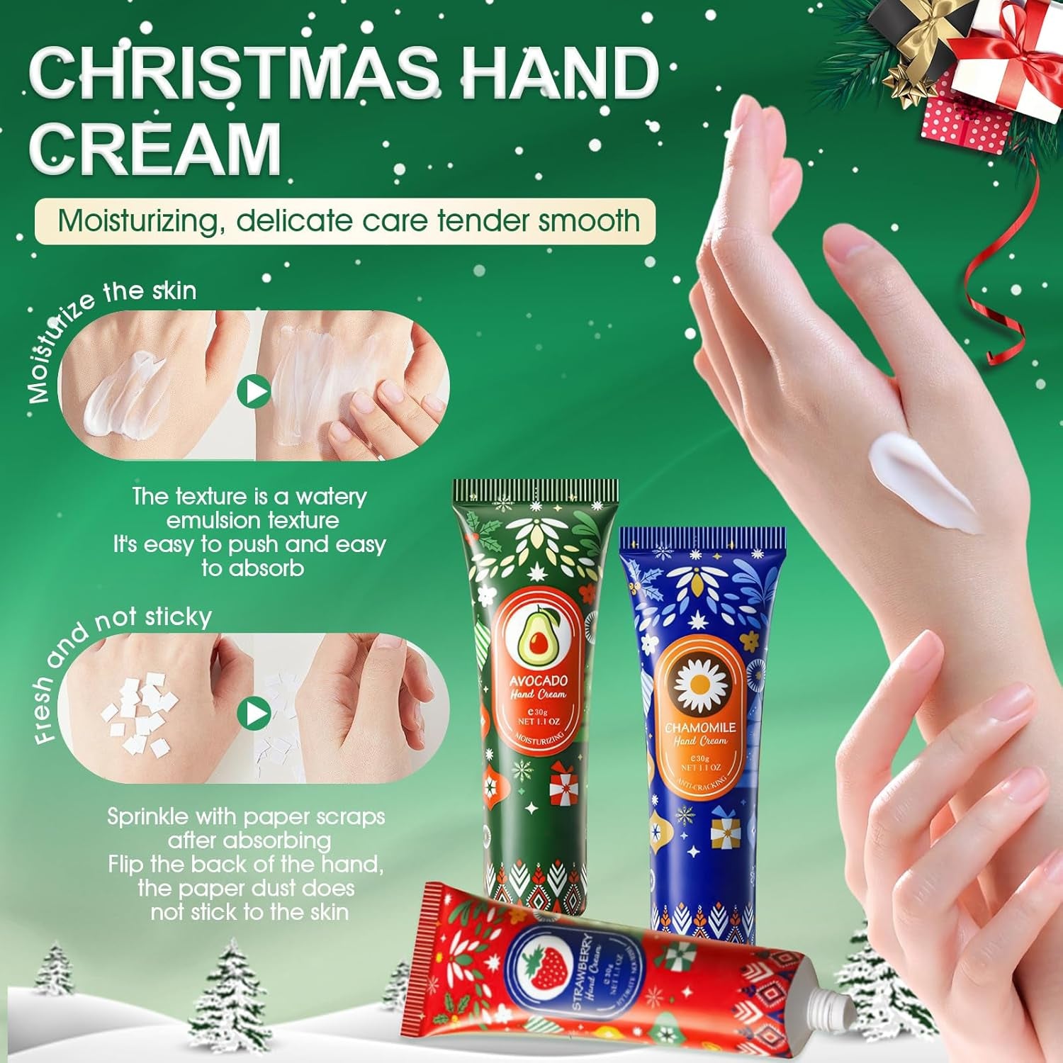 Creme Main Noel, 3 Pièces Creme Main Coffret, 2 Pièces Lotion Pour Le Corps, Fruité Cadeaux Noel Femme Pour Noël Fête D'Anniversaire Vacances, Hydratez Votre Peau