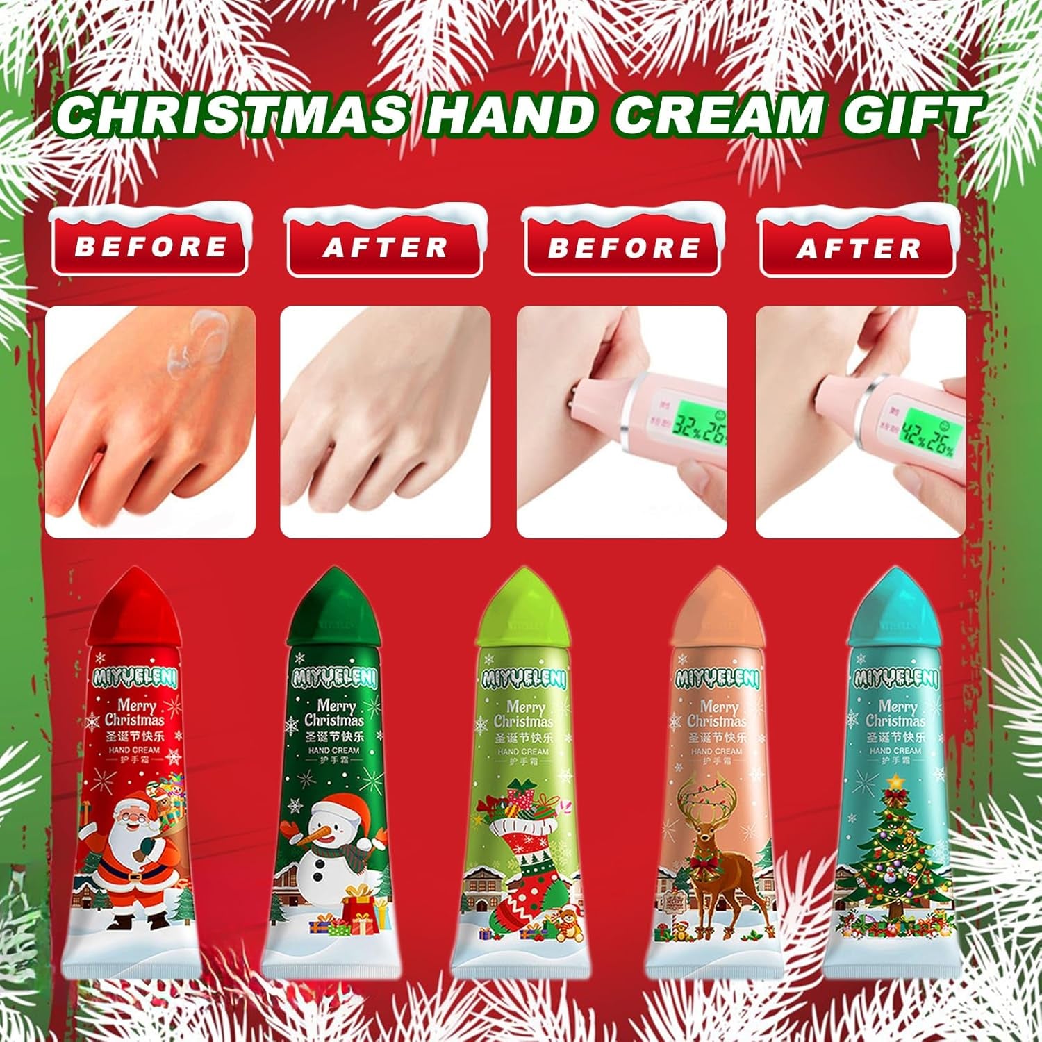 Crème Pour Les Mains Coffret,Creme Main Noel,Creme Main Femme,Crème Hydratante Pour Les Mains,Coffret Cadeau Et D'Anniversairepour Femme Noël,Pour Les Mains Sèches Et Gercées,5 Pièces