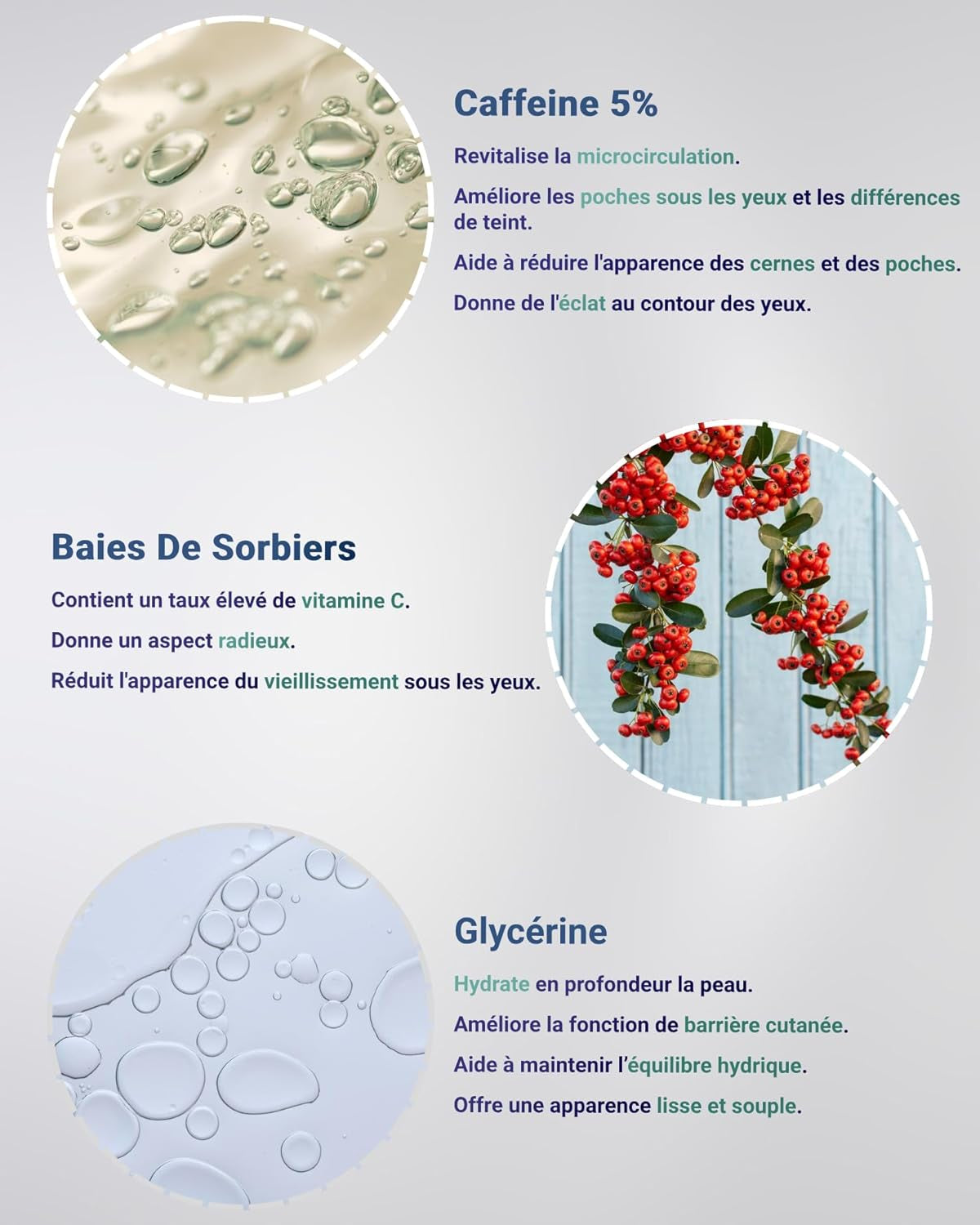 Serum Visage & Contour Des Yeux anti Rides - 5% Caféine+Sorbier, Antioxydant & anti Cerne Homme & Femme, Sans Alcool-Paraben, Serum Hydratant Visage & Soins Pour Le Visage, 30Ml