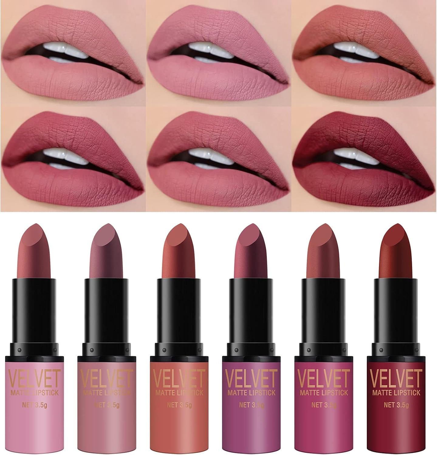 Lot De 6 Rouges À Lèvres Mats Durables Et Imperméables En Velours Avec Coffret Cadeau