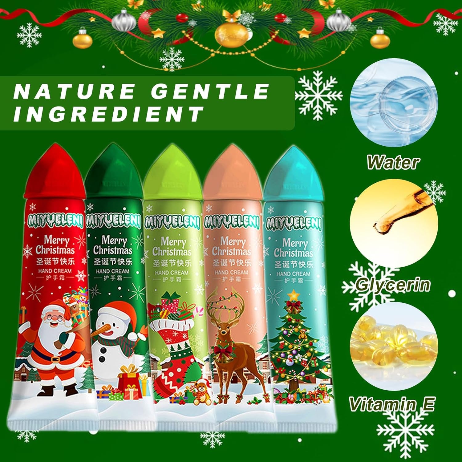 Crème Pour Les Mains Coffret,Creme Main Noel,Creme Main Femme,Crème Hydratante Pour Les Mains,Coffret Cadeau Et D'Anniversairepour Femme Noël,Pour Les Mains Sèches Et Gercées,5 Pièces
