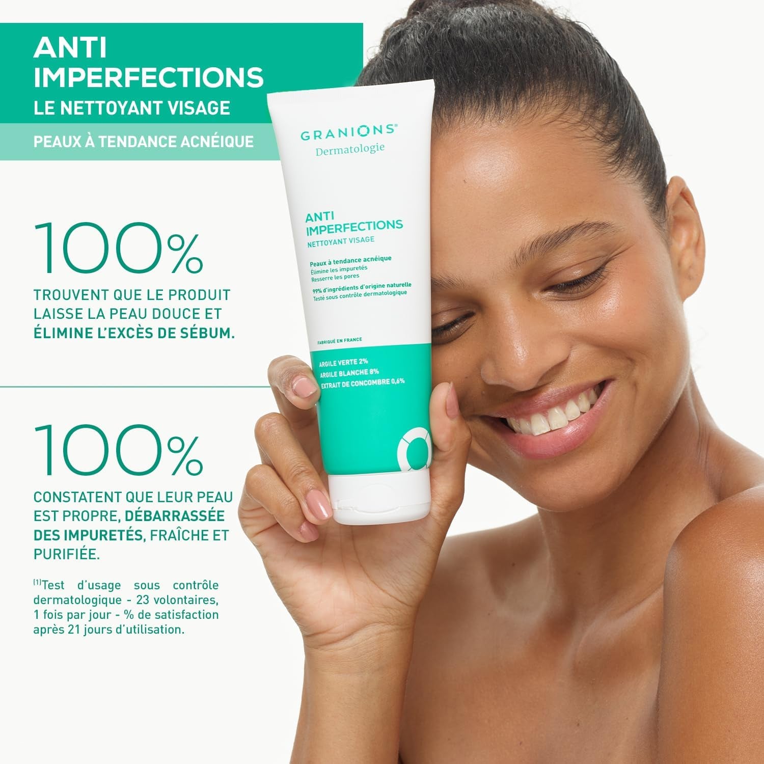 Nettoyant Visage anti Imperfections - Nettoie, Hydrate & Purifie | Elimine Les Impuretés & L’Excès De Sébum - Argile Verte, Argile Blanche, Vitamine C - Pour L'Acne - Résultats Prouvés - 150G