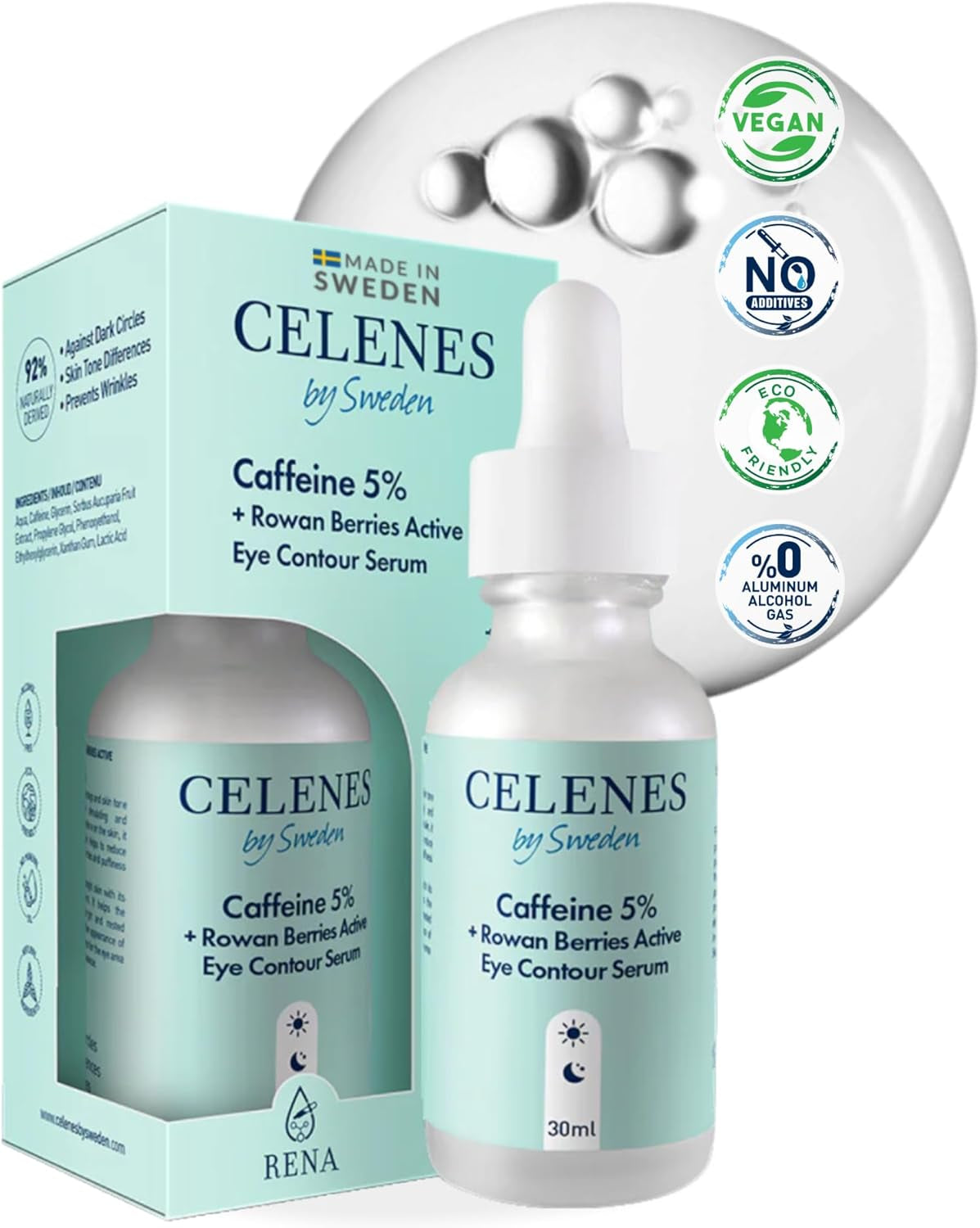 Serum Visage & Contour Des Yeux anti Rides - 5% Caféine+Sorbier, Antioxydant & anti Cerne Homme & Femme, Sans Alcool-Paraben, Serum Hydratant Visage & Soins Pour Le Visage, 30Ml