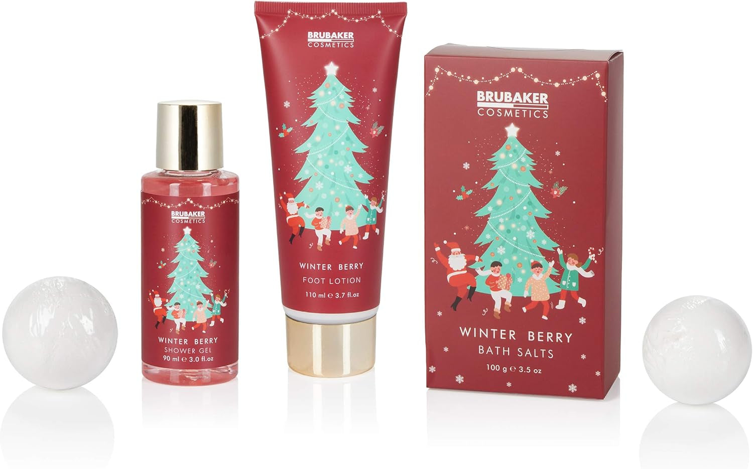 Cosmetics - Coffret De Bain & Douche - Baies D'Hiver/Joyeux Noël - 6 Pièces - Pantoufles Roses En Peluche Incl. - Idée Cadeau Femme