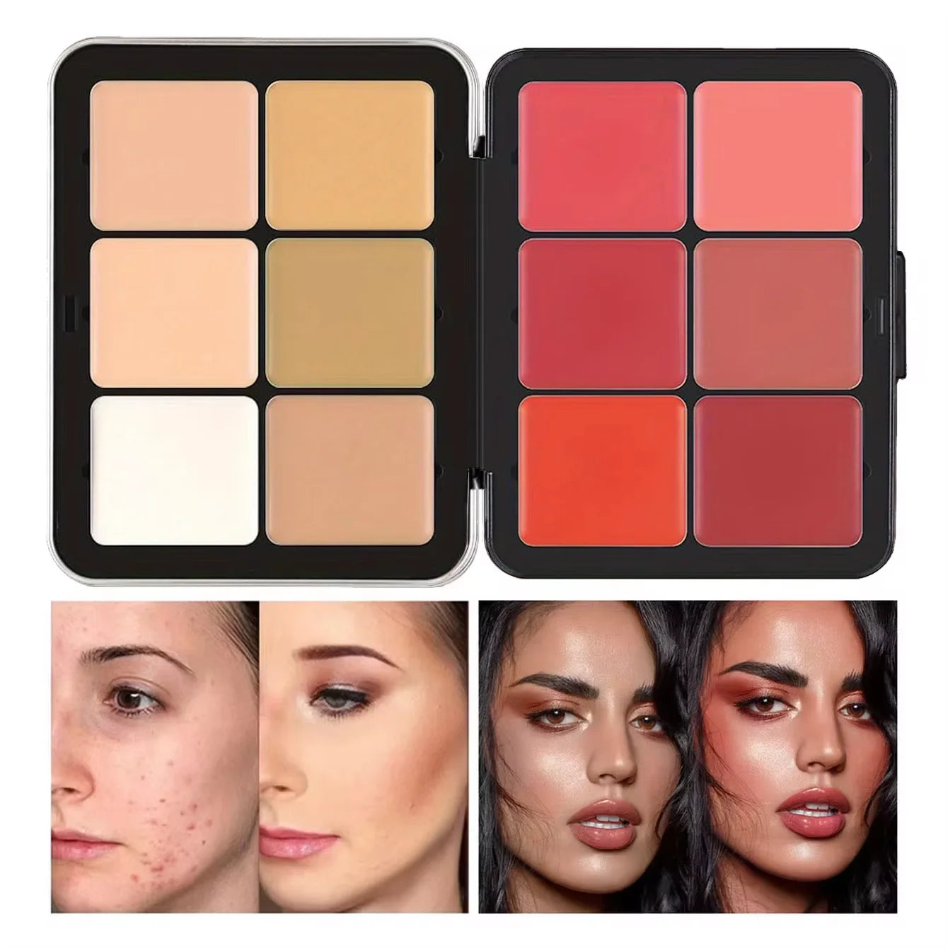 Palette de maquillage tout-en-un comprenant un correcteur, un blush, un highlighter et un contouring mats