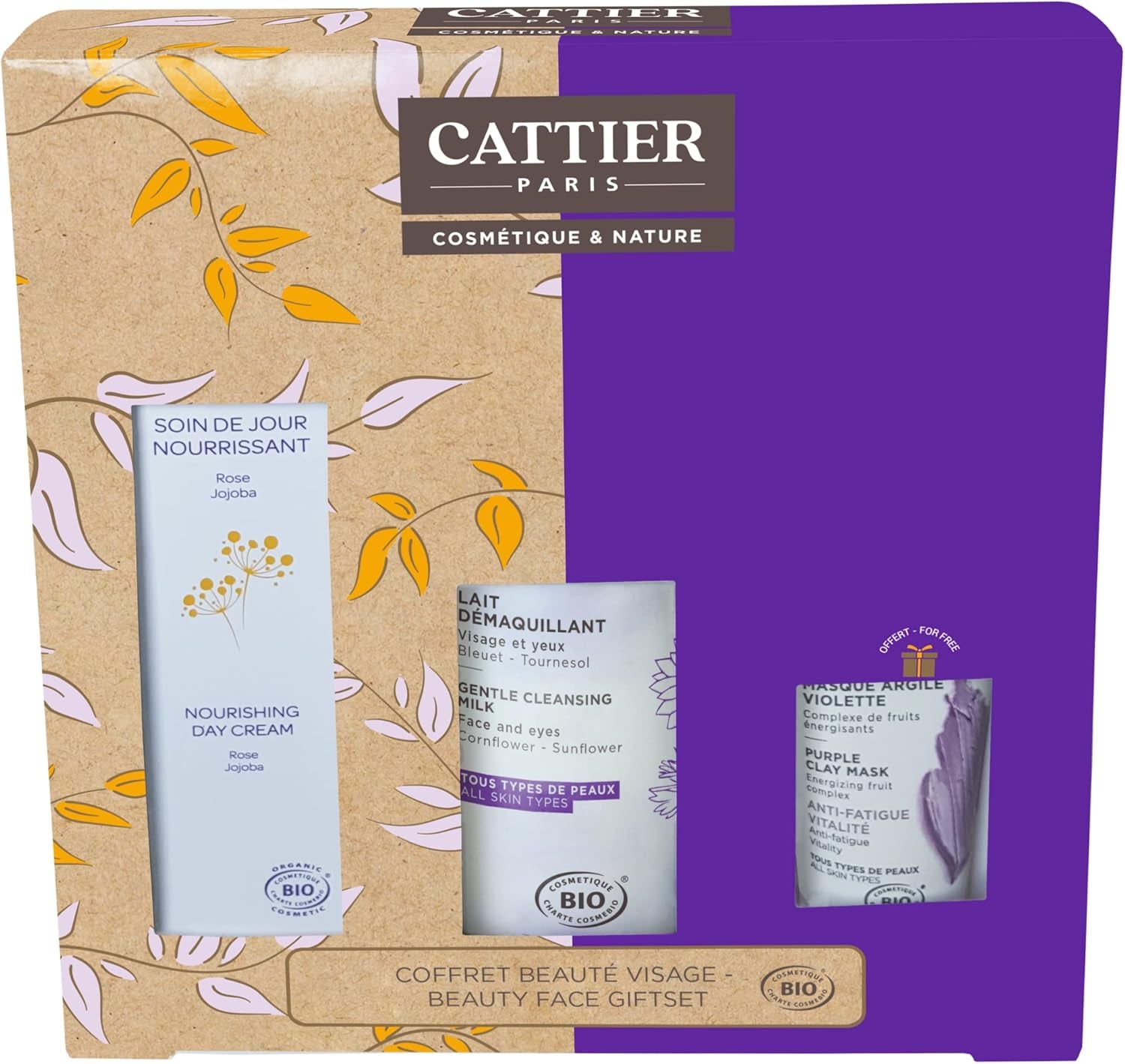 - Coffret Beauté Visage - Soin De Jour + Lait Démaquillant + Masque À L'Argile Violette, 280.0 Gramme