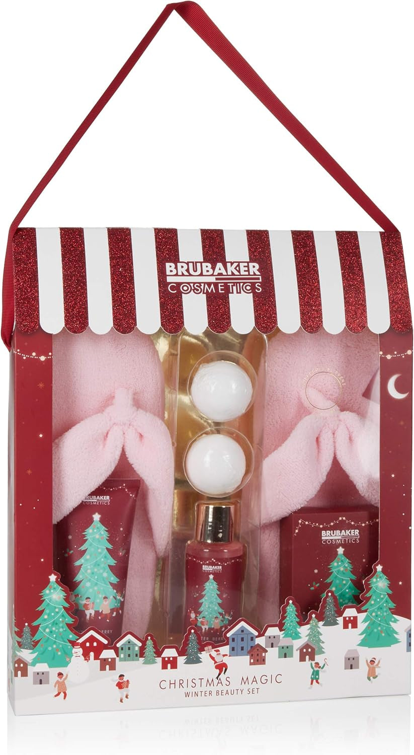 Cosmetics - Coffret De Bain & Douche - Baies D'Hiver/Joyeux Noël - 6 Pièces - Pantoufles Roses En Peluche Incl. - Idée Cadeau Femme