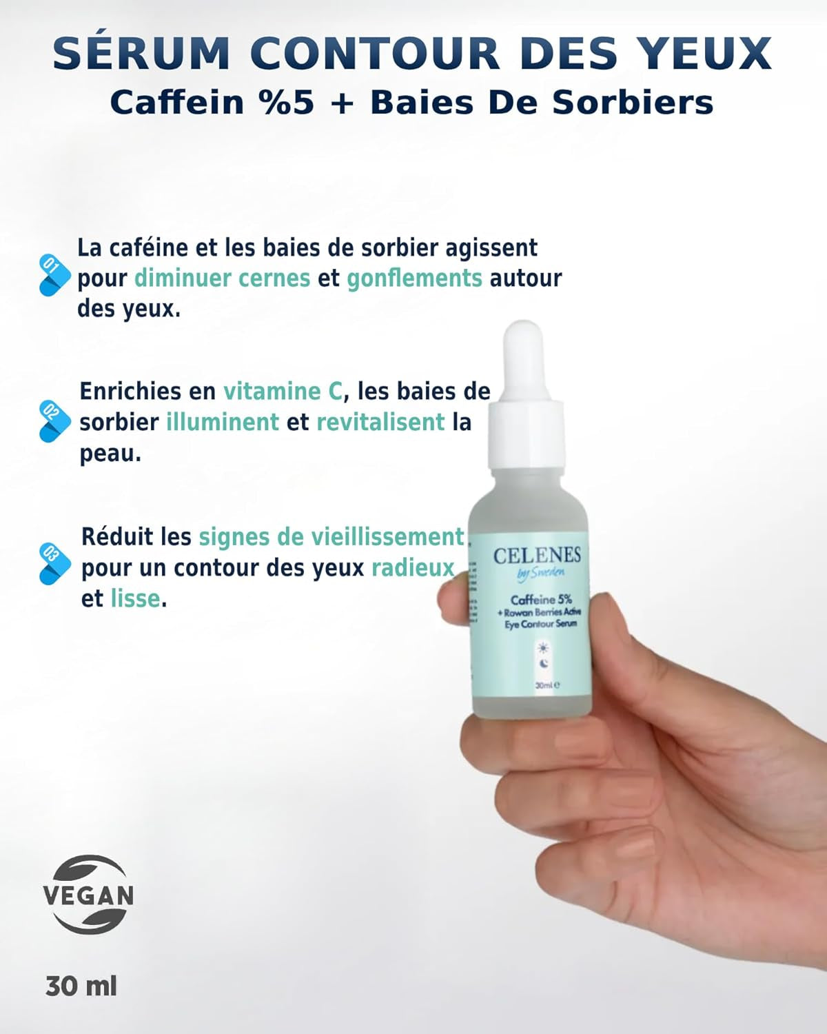 Serum Visage & Contour Des Yeux anti Rides - 5% Caféine+Sorbier, Antioxydant & anti Cerne Homme & Femme, Sans Alcool-Paraben, Serum Hydratant Visage & Soins Pour Le Visage, 30Ml
