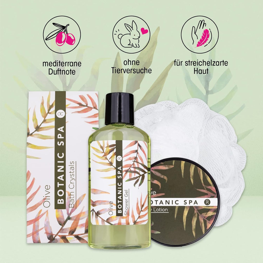 Coffret Cadeau OLIVE SPA Dans Un Panier En Jonc De Mer - Ensemble De Bain Et Douche - 5 Pièces Dans Un Panier Décoratif En Jonc De Mer, Cadeau D'Anniversaire, Kit Bien-Être Pour Les Femmes
