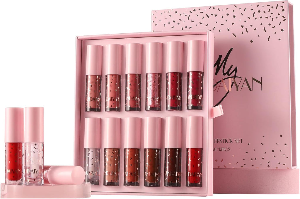 12 Couleur Set Rouge À Lèvres Liquide, Mat Hydratant Scintillant Longue Durée Antiadhésif Brillant À Lèvres, Maquillage Pour Les Lèvres Des Femmes Rouges À Lèvres