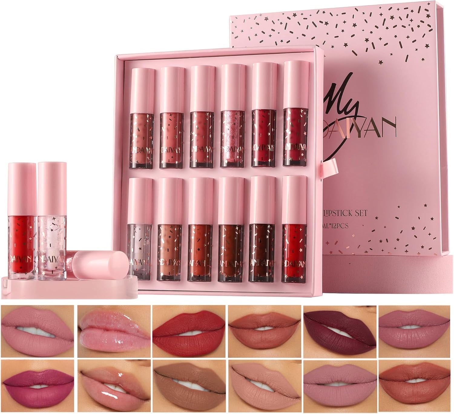 12 Couleur Set Rouge À Lèvres Liquide, Mat Hydratant Scintillant Longue Durée Antiadhésif Brillant À Lèvres, Maquillage Pour Les Lèvres Des Femmes Rouges À Lèvres