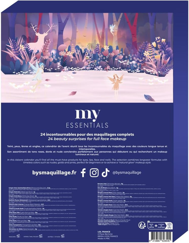 MY ESSENTIALS - Calendrier De L’Avent 2025 Beauté Femme - Coffret Cadeau 24 Produits Maquillage & Accessoires Débutants - Routine Teint, Yeux, Lèvres, Ongles - Idée Cadeau Noël - Magic Forest